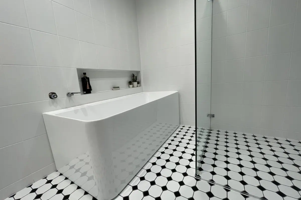 Renovated bathroom with a floating vanity, Canberra home