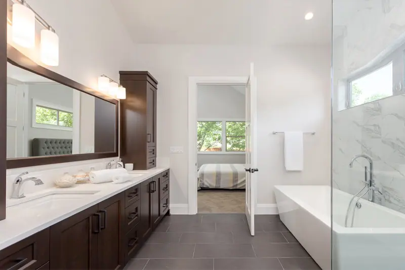 Newly tiled shower wall and floor in a bathroom, Canberra home