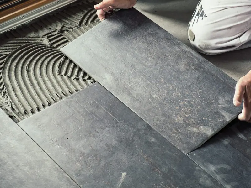Floor tiling in a room, Canberra home